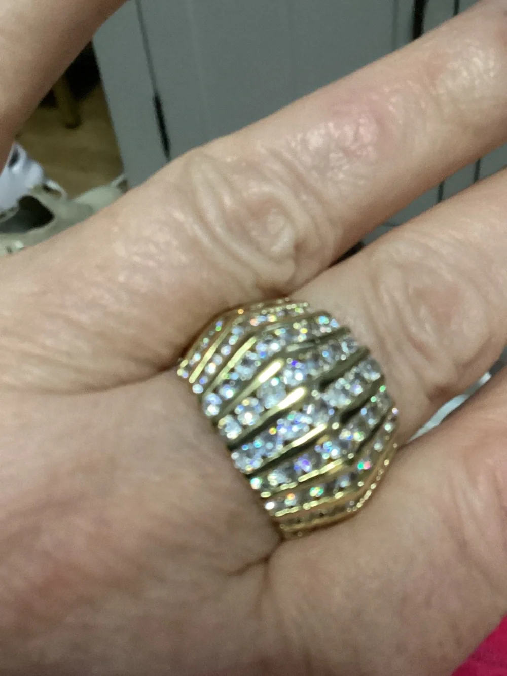 New Beautiful Gold Costume Ring with 9 Rows of Rhinestones - Side 10